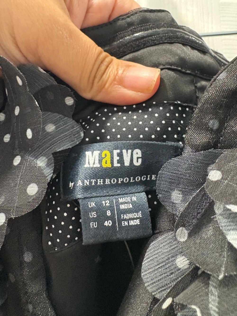 NWT Anthropologie 3D Floral Polka Dot Mini Dress size 8 Black #8E473 - Picture 4 of 6